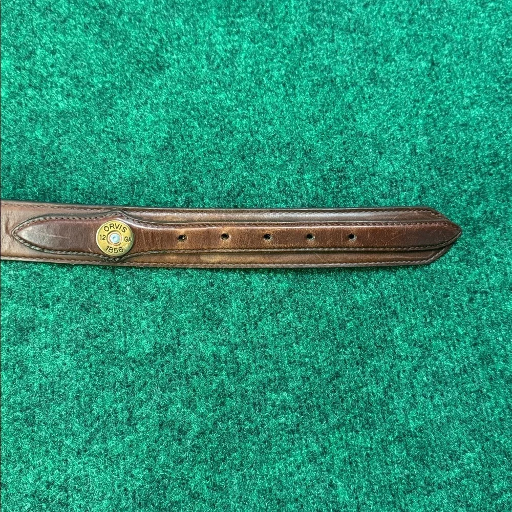 Orvis 12-Gauge Shotgun Brown Leather Belt (Brass Buckle / Size 42)